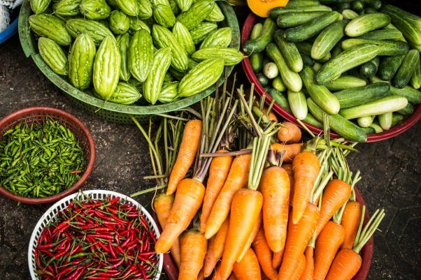 Vegetables in piles